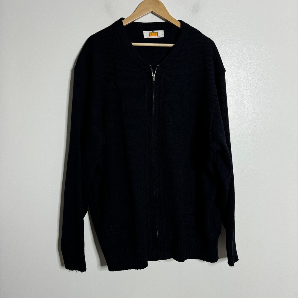 SAI Full Zip Cardigan Sweater Mens 5XL Black Solid‎ Acrylic Knit Made in Mexico